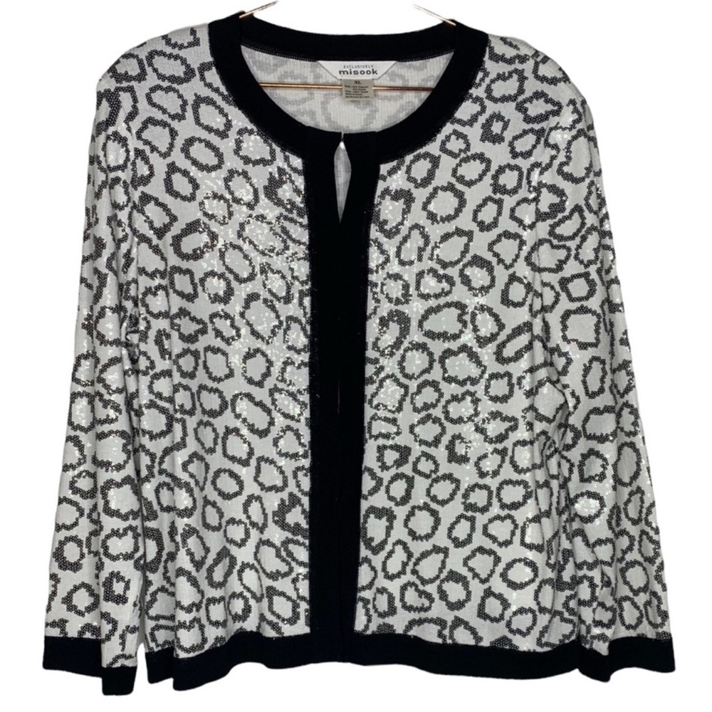 Exclusively Misook Sequin Animal Print Jacket Black & White Size XL Women’s
